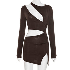 Long sleeve hollow out slit dress