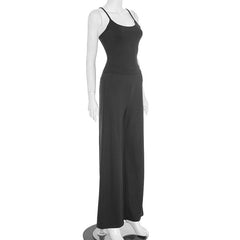 U neck solid backless cami pant set