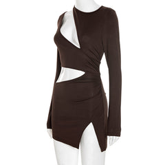 Long sleeve hollow out slit dress