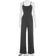 U neck solid backless cami pant set