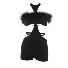 Self tie hollow out fluffy romper