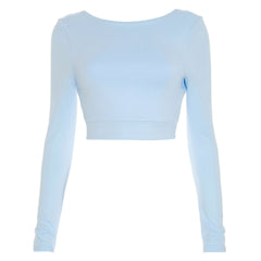 Long sleeve backless button crop top