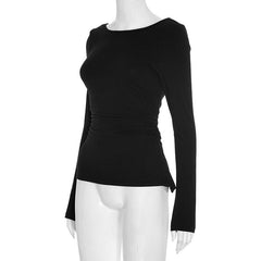 Crewneck long sleeve lace patchwork top