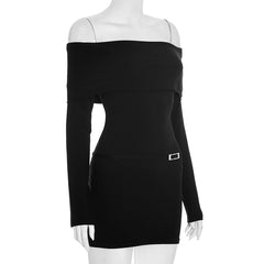 Off shoulder long sleeve solid ruched mini dress