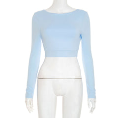 Long sleeve backless button crop top