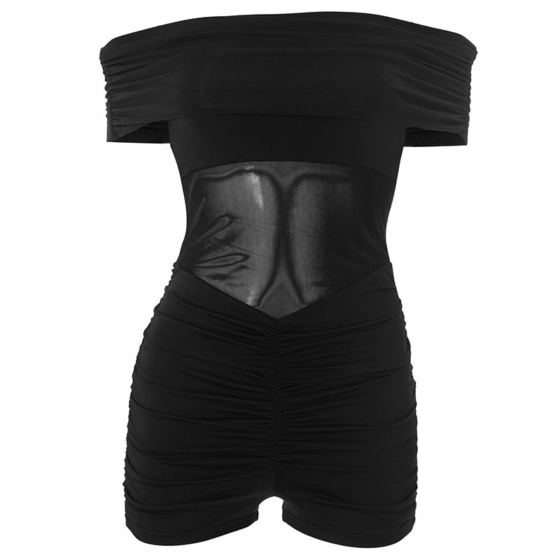 Off shoulder ruched solid romper