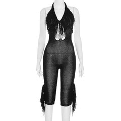 Halter tassels self tie hollow out jumpsuit