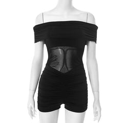 Off shoulder ruched solid romper