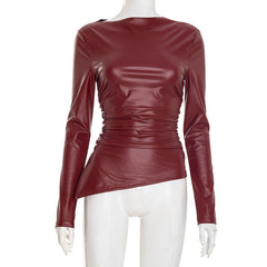 PU leather long sleeve slit top