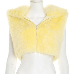 Hoodie sleeveless zip-up fluffy top