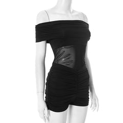 Off shoulder ruched solid romper
