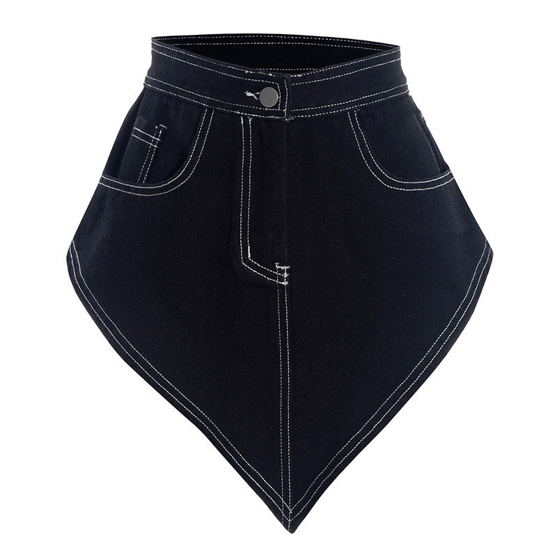 Denim stitch button mini skirt