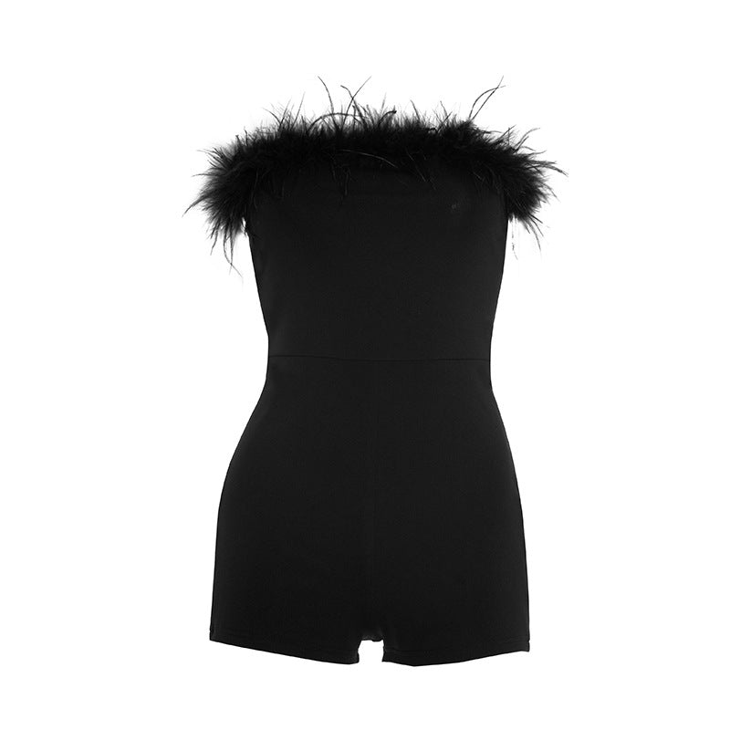 Feather solid backless tube romper