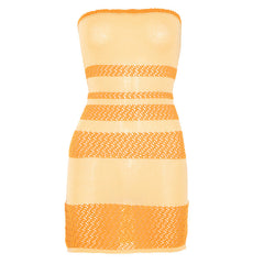 Striped print knitted self tie tube mini dress