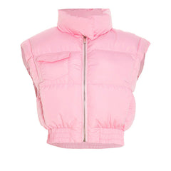 High neck zip-up pocket top