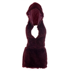 Hoodie backless self tie fluffy mini skirt set
