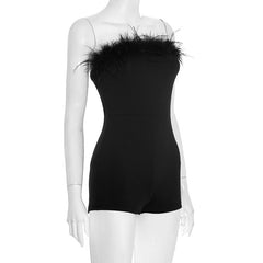 Feather solid backless tube romper