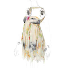 Ruched print flower applique mesh top