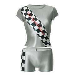 Crewneck short sleeve plaid print pant set