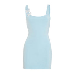 Square neck butterfly applique tank mini dress