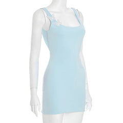 Square neck butterfly applique tank mini dress
