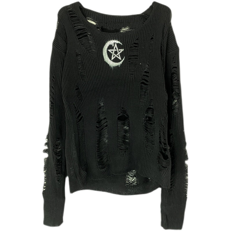 Long sleeve hollow out knitted round neck cut out top