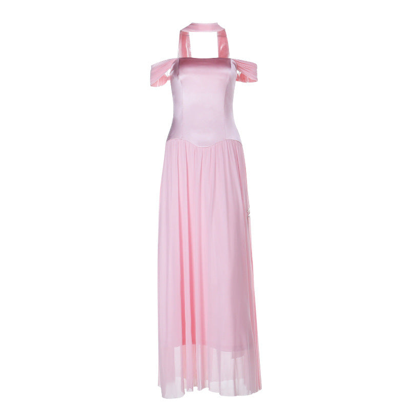 Off shoulder mesh maxi dress