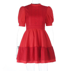 Puff sleeve bowknot zip-up mini dress