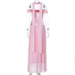 Off shoulder mesh maxi dress