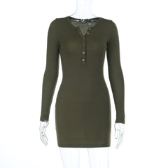 Long sleeve ribbed solid button mini dress