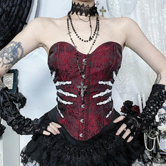 Skeleton hand pattern corset button top