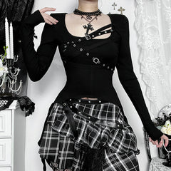 Long sleeve u neck irregular top