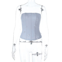 Droplet shaped applique zip-up corset tube top