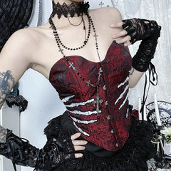 Skeleton hand pattern corset button top