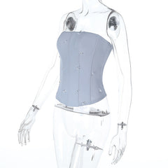 Droplet shaped applique zip-up corset tube top