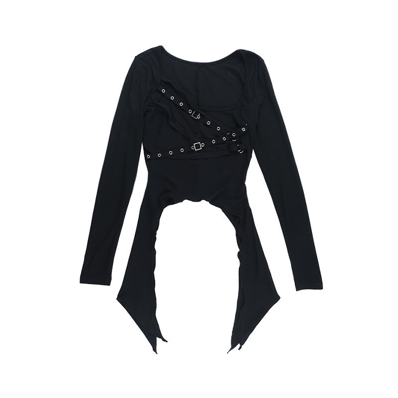Long sleeve u neck irregular top