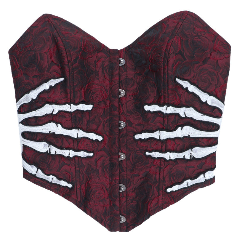 Skeleton hand pattern corset button top