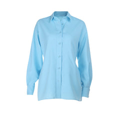 Turnover collar long sleeve button solid top