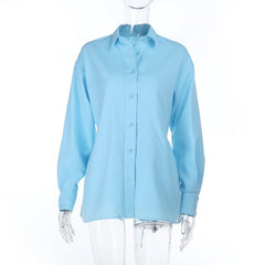 Turnover collar long sleeve button solid top