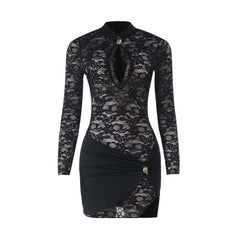 Long sleeve hollow out lace cut out mini dress