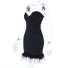Sweetheart neck fluffy glitter mini dress