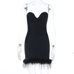 Sweetheart neck fluffy glitter mini dress
