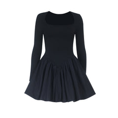 Long sleeve ruched square neck mini dress