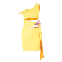 Irregular hollow out butterfly applique cut out mini dress