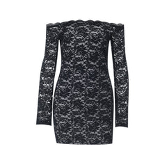 Lace long sleeve off shoulder solid mini dress