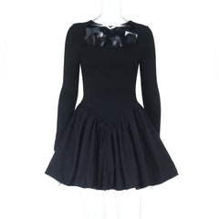 Long sleeve ruched square neck mini dress