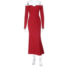 Off shoulder long sleeve lace zip-up maxi dress