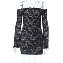 Lace long sleeve off shoulder solid mini dress