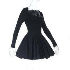 Long sleeve ruched square neck mini dress