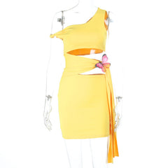Irregular hollow out butterfly applique cut out mini dress